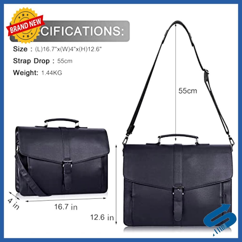 Professional Leather Briefcase Large Laptop Bag Business Travel Office Satchel - Picture 4 of 6
